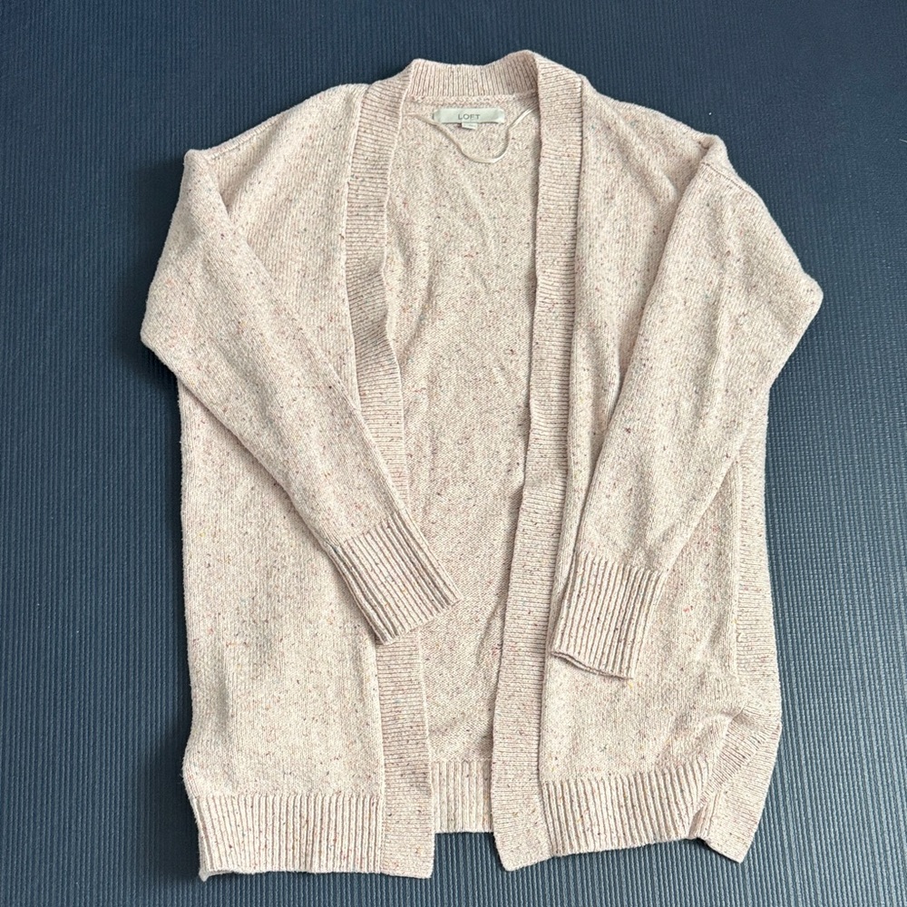 LOFT Light Pink Cardigan Sweater with multi colored flecks, S, EC
